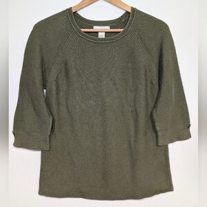 Christopher & Banks Women's M Sage Green Crew Neck Sweater 1/2 Sleeve Ribbed